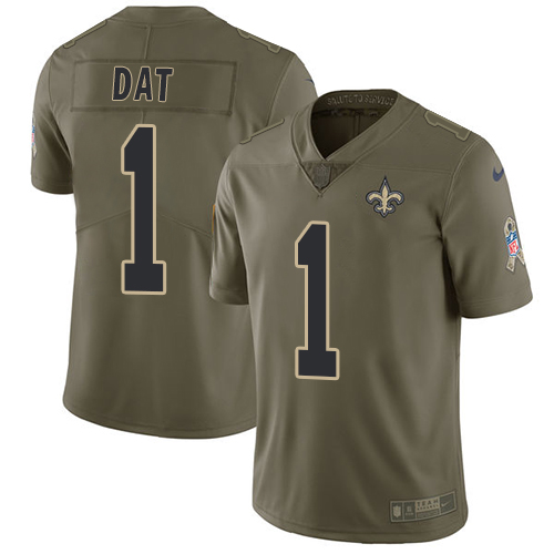 Nike Saints #1 Who Dat Olive Men's Stitched NFL Limited Salute To Service Jersey